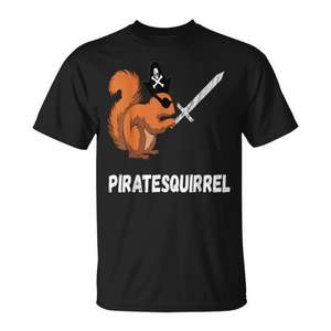 Camiseta Pirate Squirrel negra con cuello redondo y gráfico, unisex para adultos, talla S a XXL - Product Image 1