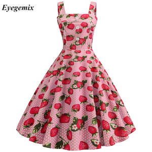 Abiti Estivi Senza Spalline con Stampa Fragole per Donne Anni '50 '60 <span class=keywords><strong>Vestito</strong></span> Vintage Pinup Retrò da Festa Rockabilly Nuovo Vestido Elegante - Product Image 1