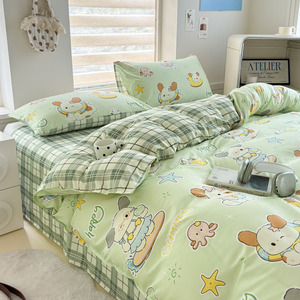 Parure de lit quatre pièces style frais et mignon, ensemble trois pièces pour dortoir individuel d'été, literie à motif de dessin animé - Product Image 4