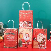 Sacs cadeaux en papier recyclable classiques pour Noël avec motif de Père Noël, flocon de neige, points, dessin animé, rayures, sapin de Noël, bonbons, biscuits