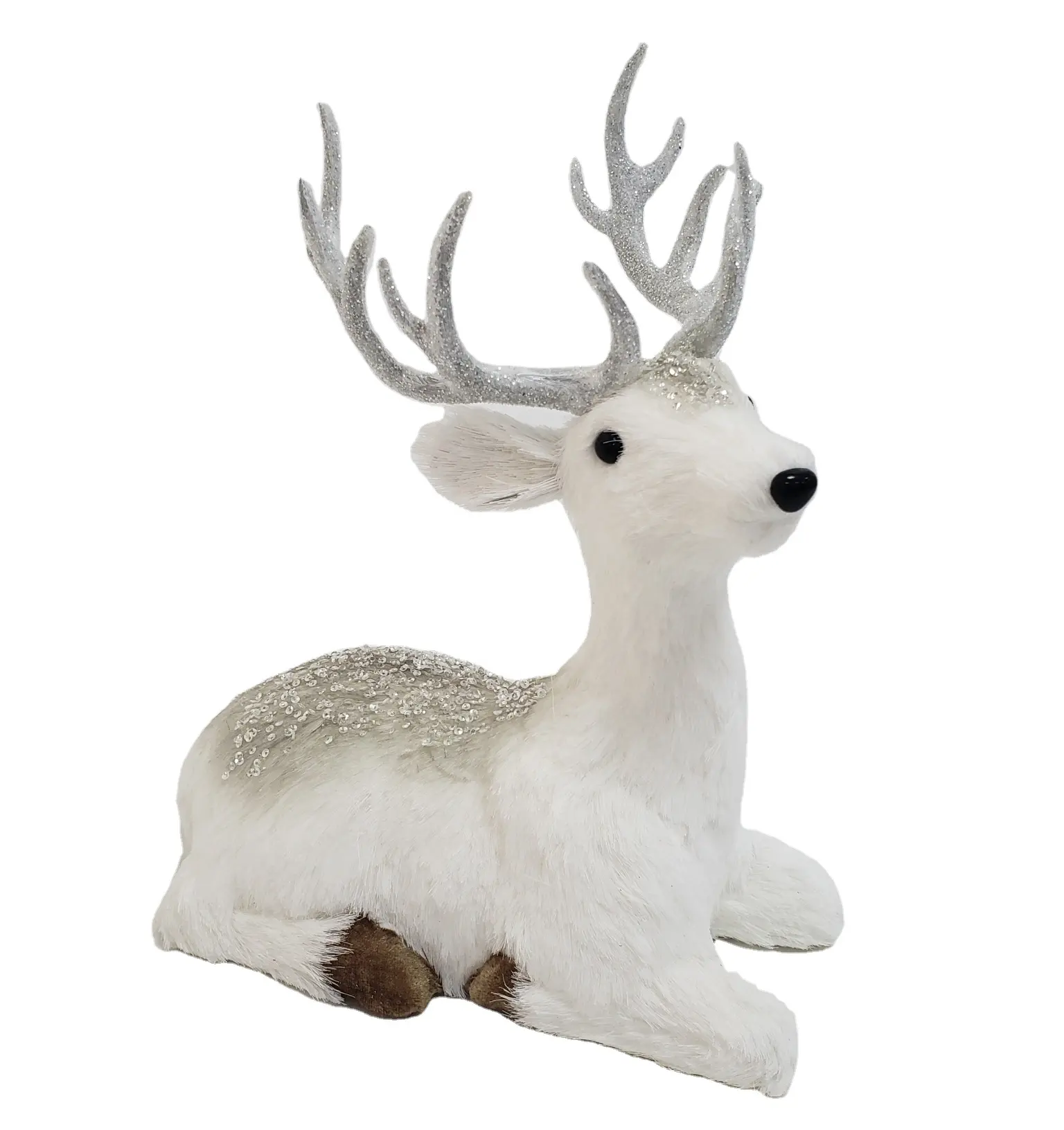 Indoor Natural Handmade Christmas Stage Decoration Craft White Sisal Deer W/Beads and Glitter S/2