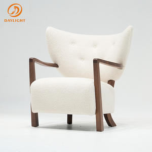 Fauteuil pouf décontracté au design moderne, style rétro français avec revêtement en tissu et bois massif antique, fauteuil paresseux - Product Image 2