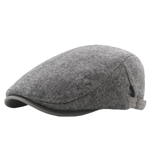 Chapeau béret à grosse tête pour hommes, casquettes doublées thermiquement avec motif rayé, style casquette plate rétro, bonnet - Product Image 6