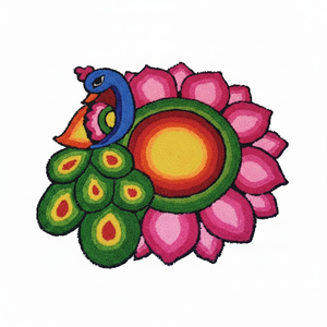 Arte de Piso Acrílico Tradicional Multicolor, Diseño Vibrante de Pavo Real y Loto Rangoli para Decoraciones Festivas - Product Image 1