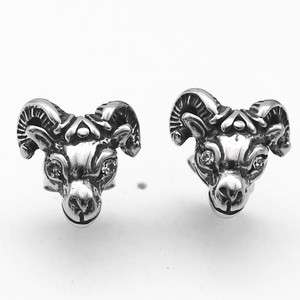 Boucles d'oreilles clous Yunnique Tête de Bélier en Acier Inoxydable 316, Motif Zodiaque Animal, Sertissage Griffe, Guangzhou, pour Hommes et Femmes - Product Image 1