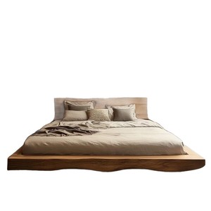 Cadre de lit double en bois massif, structure à mortaise et tenon, style Wabi Sabi, style chinois, mobilier de chambre d'hôtel - Product Image 5