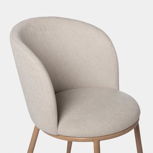 Fauteuil de salle à manger en <span class=keywords><strong>tissu</strong></span> <span class=keywords><strong>beige</strong></span> |   <span class=keywords><strong>Chaise</strong></span> de style <span class=keywords><strong>scandinave</strong></span> avec impression bois par transfert thermique et pieds en métal - Product Image 5