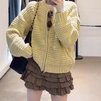 Großhandel Damen Chunky Strukturierter Reißverschluss-Cardigan Einfarbiger O-Ausschnitt Crop-Pullover Jacke Langarm Herbst Winter Damen Strick-Oberbekleidung