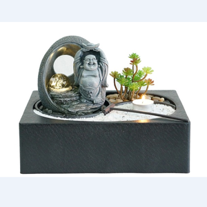 Fontana a Cascata con Sfera Rotante e Riso, Statua in Vetro di Buddha Maitreya con Oro, Decorazione <span class=keywords><strong>per</strong></span> la Casa - Product Image 1