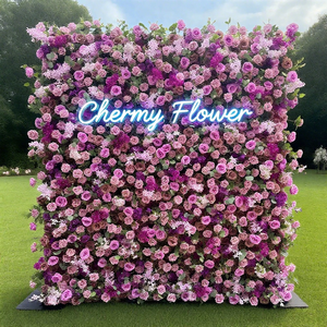 Đám Cưới Đảng Màu Tím Hoa Tường Backdrop 8ft X 8ft Nhân Tạo Màu Tím Hoa Hồng Hoa 5D Tường - Product Image 2