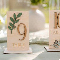 Plaque de table rectangulaire en bois vert sauge avec motif feuille, style moderne Mori, pour arrangement de table de mariage, marque numérique