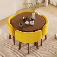 Mesa Redonda Pequeña de Bambú con Sillas, Combinación para Balcón, Oficina, Negocios, Ocio, Recepción, Invitados, Una Mesa y Cuatro Sillas