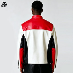 Giacca da Moto Retrò Personalizzata per Uomo in Pelle PU, Colletto Alto Bicolore, Cappotto da Biker con Servizio di Etichetta Privata - Product Image 2