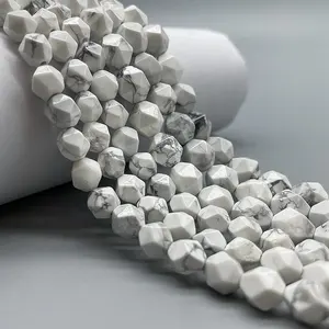 Wholesale White Howlite for Jewelry Making DIY Handmade Crafts Natural Faceted White Howlite Diamond Cutting Loose Beads