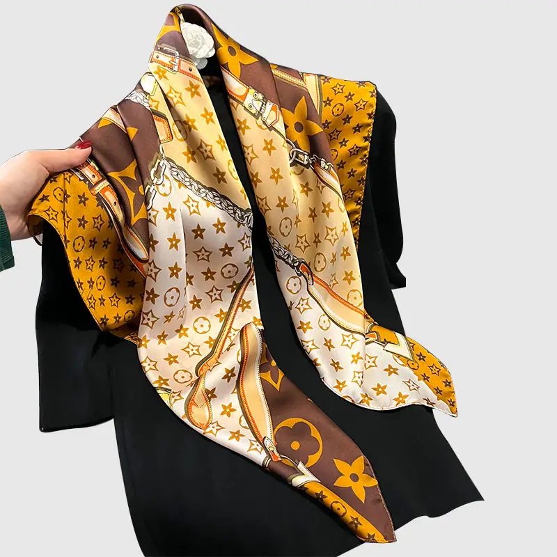 Sciarpa per capelli da donna alla moda all'ingrosso sciarpe quadrate di seta di lusso firmate stampate bandana di seta 90*90cm che avvolge la testa hijab