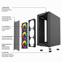 Boîtier d'ordinateur Black TDI1104W en verre trempé, format Mid Tower, pour PC de jeu