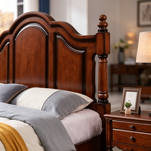 Traditional Mahogany Queen Size Wood Bed Frame with Storage and Panel Design - Product Image 4