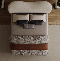 Lit capitonné de luxe moderne avec tête de lit incurvée en bois, ottoman de rangement beige en bouclette et grand espace de rangement, mobilier de chambre
