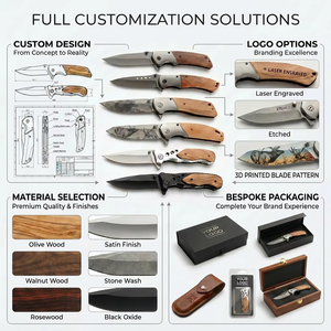 Coltello Pieghevole Tascabile da Caccia e Sopravvivenza con Manico in <span class=keywords><strong>Legno</strong></span> d'Ulivo, Personalizzabile OEM, Vendita all'Ingrosso - Product Image 2