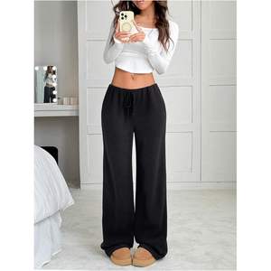 กางเกงขายาวทรงหลวมสำหรับผู้หญิง เอวยางยืด มีเชือกผูก ผ้าฟลีซ เอวกลาง สไตล์ลำลอง - Product Image 2