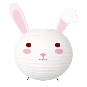 Lanterne de fête à suspendre pour extérieur Décorations asiatiques Fenêtre japonaise pour bébé Lanternes en papier de Pâques pour chambre d'enfant d'animaux 3D pliables