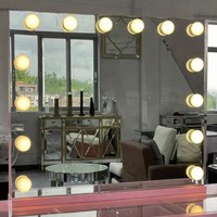 Table de maquillage et commode autoportante en MDF de qualité supérieure, finition brillante, avec miroir LED réglable – Vente en gros