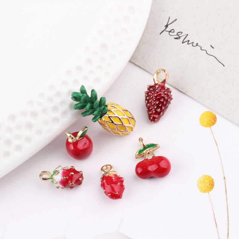 3D Fruit Enamel Charms Cute Gold Tone Jewelry Accessories