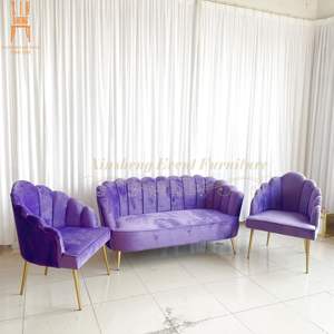 Hiện đại thanh lịch nhung sofa khách sạn đồ nội thất nhà giải trí phòng khách thép không gỉ màu tím phòng chờ ghế sofa - Product Image 1