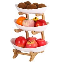 Support en bambou robuste et durable, ensemble de 3 paniers à fruits, grande corbeille à fruits, plateau de service pour le rangement des légumes, pour le comptoir de cuisine