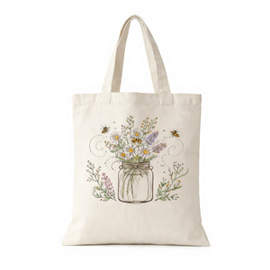 Bolsa de Mano de Lona de Algodón Ecológica AMANI con Estampado Floral de Abejas, Cierre Abierto, Asa Larga, Bolsa de Compras y Viaje Reutilizable, Bengala Occidental - Product Image 1