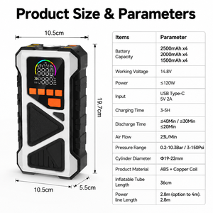 Portable Jump Starter Tire Inflator 120W Air Compressor 14.8V Digital Gauge LED Light Power Bank <b>Car</b> Emergency Tool OEM ODM Kit - Product Image 6