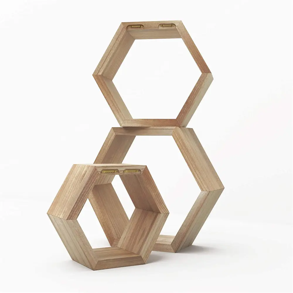 Hexagon Designer Hout Honingraat Ornament Modulaire Drijvende Muur Plank Opslag Houders & Rekken