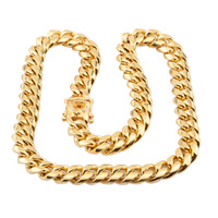 Collier de chaîne cubaine européenne américaine Hip Hop Boucle de robinet en acier inoxydable Accessoire de fête religieuse à la mode Perle de diamant