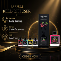 ناشر عطر زجاجي أنيق سعة 150 مل للعطور طويلة الأمد مع رائحة فواكه وأزهار وأعواد ألياف سوداء