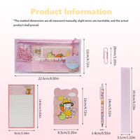 Ensemble de papeterie mignon de style dessin animé, kit tout-en-un avec trousse à crayons, stylo, règle et bloc-notes |   Cadeau idéal pour les filles et les étudiants