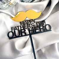 Kreativer Schnurrbart „Happy Father's Day“ bedruckter Acryl-Kuchenaufsatz mit „Love Dad“-Design für den Geburtstag von Papa, Party- und Jubiläumsdekoration
