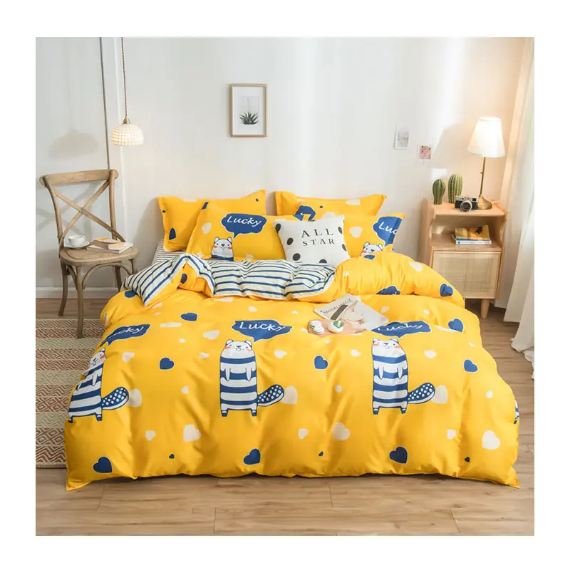 Biancheria da letto in tessuto morbido e delicato sulla pelle lenzuolo stampato set di biancheria da letto in lino personalizzato all'ingrosso set piumino trapuntato