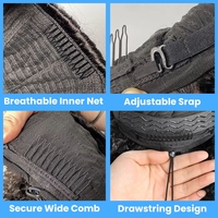 Perruque Sans Colle Prête-à-Porter Mi-Perruque Cheveux Humains Bruts Crépus Bouclés Sans Couture à Rabattre Cordon de Serrage Sans Mèche Sortante Filet Intérieur Respirant