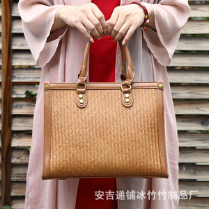 Bolso de mano tejido de bambú verde, con forma de media luna, cierre de cremallera, bolso cruzado vintage para mujer, capacidad de 1-1.9l - Product Image 4