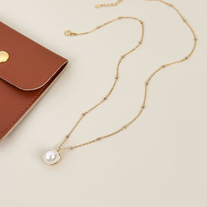 Kalung Rantai Manik Minimalis Perhiasan Lapis Emas Perak Murni Kalung Liontin Mutiara Wanita - Product Image 3