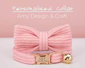 ชุดสายจูงผูกโบว์ปลอกคอสุนัขและแมวขนาดเล็กผ้าลูกแมวสลักชื่อลูกแมวกระดิ่งทองกระดิ่งสัตว์เลี้ยงสีชมพูอ่อน - Product Image 3