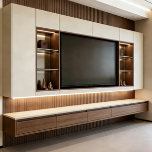Mueble de TV Contemporáneo de Madera Personalizado con Almacenamiento Integrado y Estantes Ajustables para Sala de Estar - Product Image 1