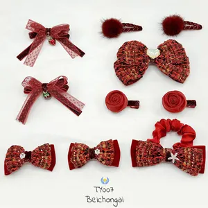 2PCS New Pattern And Stylish Red Rose Flower For Decoration Velvet Hair Clip Girls Party Headdress