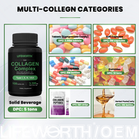 Complexe multi-collagène Lifeworth Vitamins, types I, II, III, V, X, nourri à l'herbe, non OGM, capsule pour éclaircir la peau des adultes