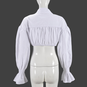 2024 nuova <span class=keywords><strong>camicia</strong></span> in Denim bianco da donna con Top corto Patchwork <span class=keywords><strong>maniche</strong></span> svasate camicie da donna alla moda da donna - Product Image 6