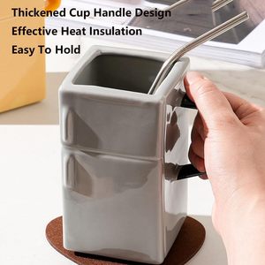 <span class=keywords><strong>Mug</strong></span> en céramique amusant de 18 oz en forme de réfrigérateur, tasse créative rétro pour thé, café, lait avec couvercle et paille, idéal pour le <span class=keywords><strong>bureau</strong></span> et la maison - Product Image 2