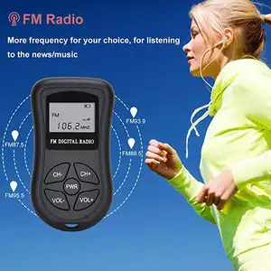 แบบพกพามินิดิจิตอลจอแสดงผลเครื่องรับวิทยุ FM กระเป๋าสไตล์ร้อนสเตอริโอฟังก์ชั่นวัสดุพลาสติกรวมหน้าจอแสดงผลนาฬิกา