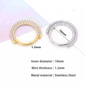 Stainless Steel Double Layer Zircon Nose <b>Ring</b> <b>Circle</b> Silver Gold Party Fashion Jewelry - Product Image 2