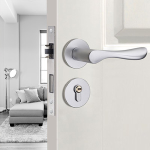 Silent Closing Deadbolt Room Door Aluminum Metal Lever <b>Handle</b> Indoors for Office Panel Mechanical Keys <b>Handle</b> <b>Lock</b> Set - Product Image 1