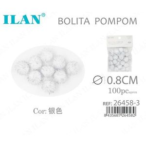 Pompon Il Bolita 0,8 cm couleur argent, fournitures artisanales - Product Image 3